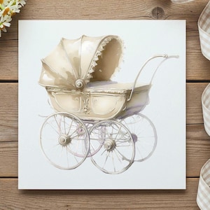 Beige Watercolor Baby Carriage Pram Clipart, PNG JPEG (Digital Download)