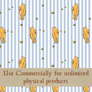 Classic Winnie the Pooh Seamless Pattern | Digital Download PNG JPEG PDF – French Blue White Stripe – Commercial Use for Physical Products