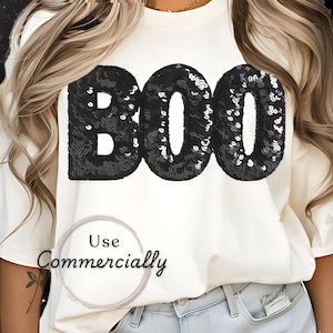 Boo pailletten png, namaakborduurpatch getextureerd glittereffect Halloween-sublimatieontwerp, gratis commercieel hergebruik op POD, spookachtige Boo-schittering