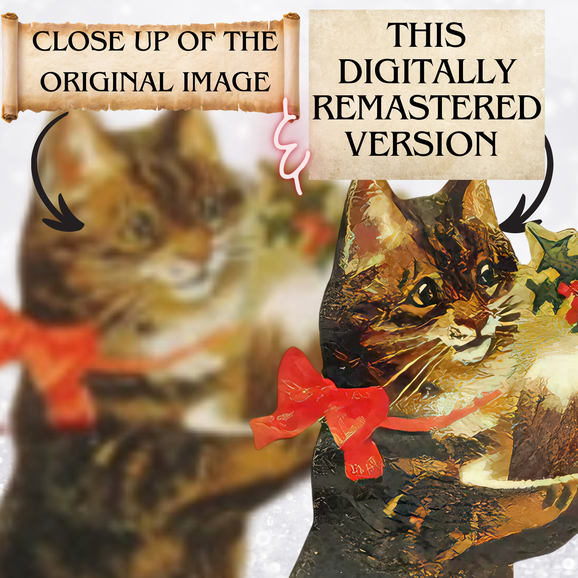 Vintage Cat Christmas Pudding Garland, Printable Mamelok Garland, Red