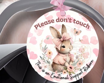 Reborn Stroller Tag Emotional support doll announcement sign please dont touch baby girl realborn pink bunny rabbit Reborn Mama doll therapy