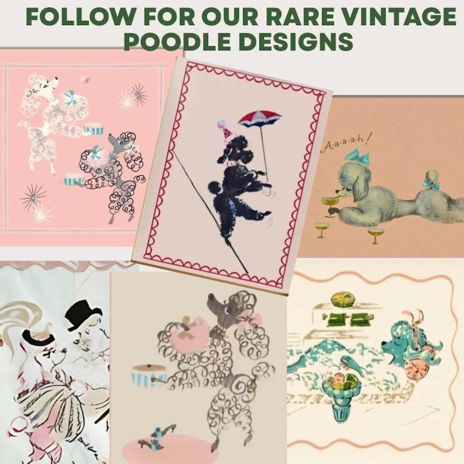 Pink Poodle Powder Room Wall Art, 1950s Vintage Wallpaper, Girl