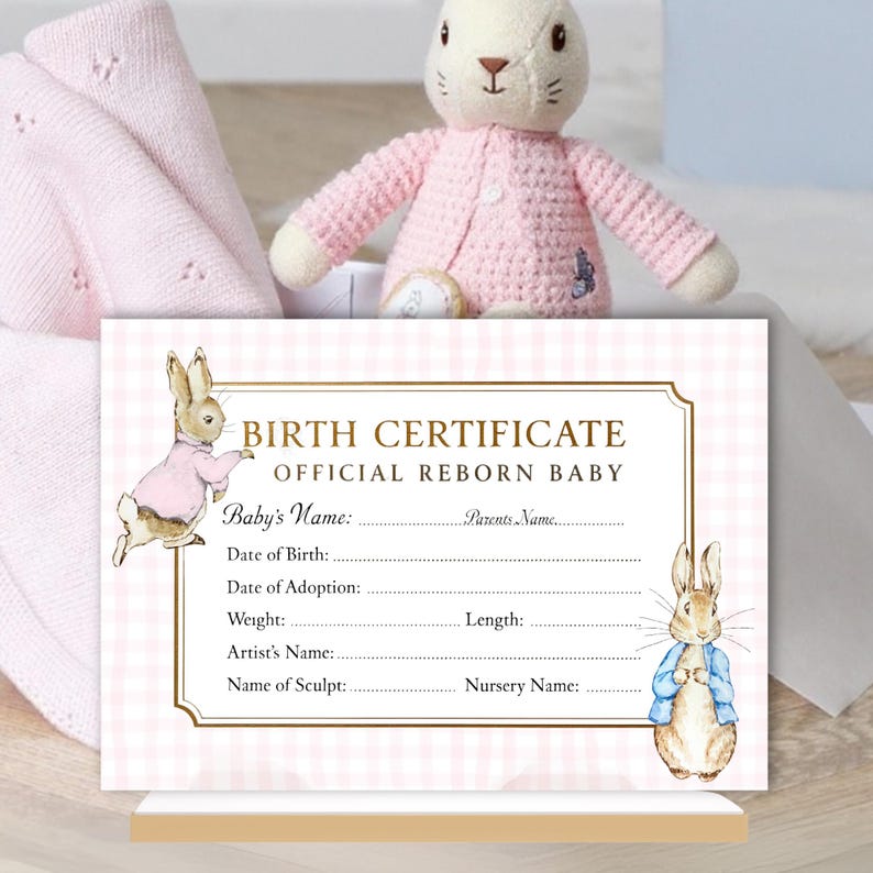 Peter Rabbit Reborn Doll Birth Certificate | Flopsy Bunny Gingham ...
