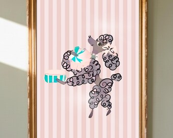 Pink Poodle Powder Room Wall Art, 1950s Vintage Wallpaper, Girl