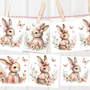 Paquete de imágenes prediseñadas de conejito bebé, conejitas bebé PNG, sublimación de Pascua de acuarela, lindo conejito svg, decoraciones de baby shower de niña, rosa