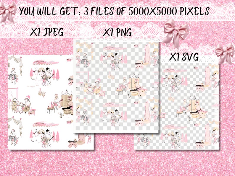 Pink Poodles Vintage Wallpaper Digital Print, Seamless Pattern 1950s ...