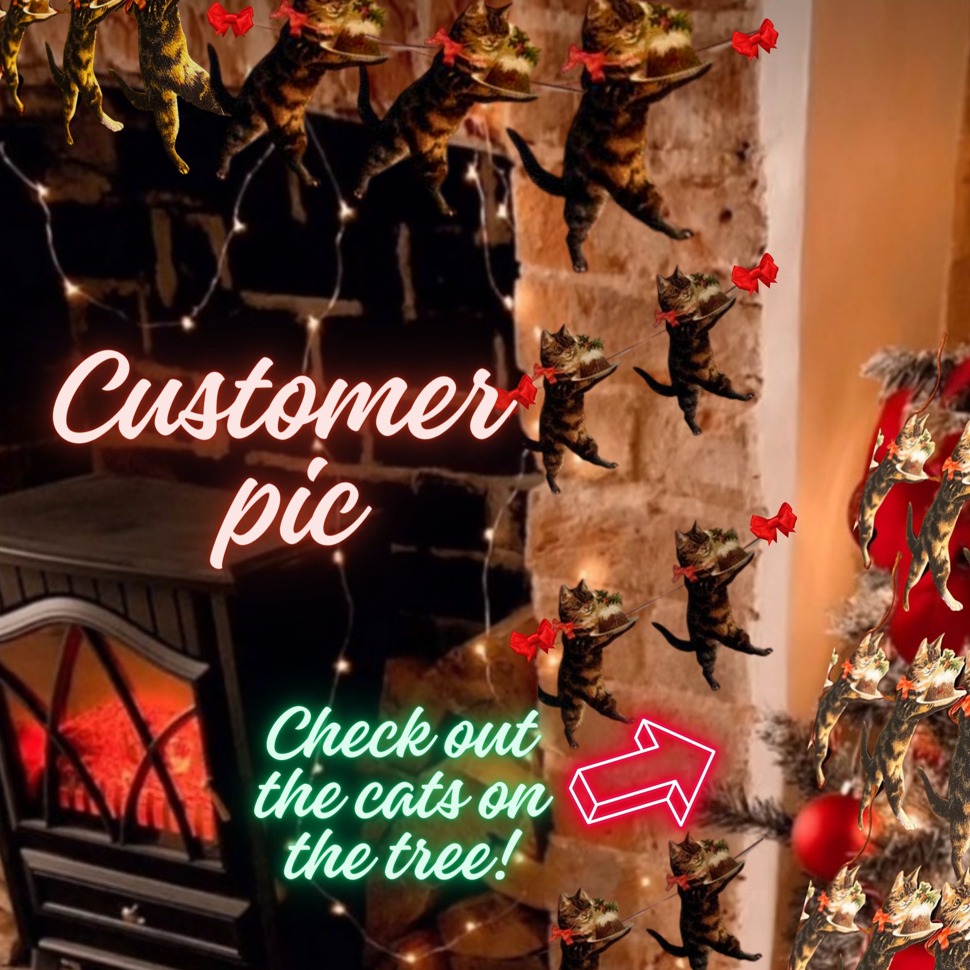 Vintage Cat Christmas Pudding Garland, Printable Mamelok Garland, Red