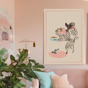 Pink Poodle Art Print, Retro Dog, Cockapoo Poster, 1950s Miniature ...