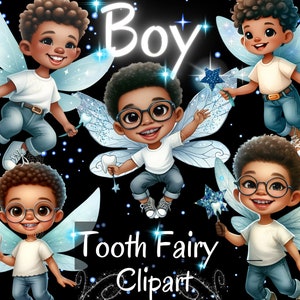 Jungen Zahnfee Printable Jungen Zahnfee Sublimation African American Tooth Fairy set Mixed Heritage Tooth Fairies Wackelzahn png schwarz