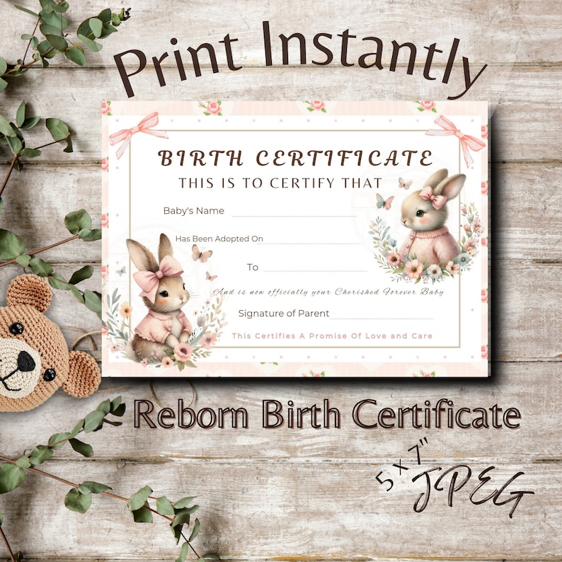 Reborn Doll Birth Certificate, Printable Adoption Certificate Reborn ...