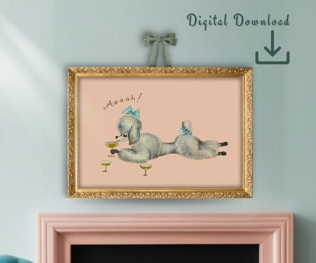 Vintage Poodle Art Print, Pink Coquette Bow Cocktail Party Dog ...