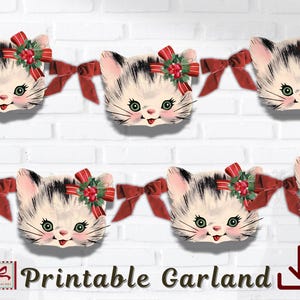 Retro Christmas Cat Garland: 1950s Kitten Banner (Digital Download)