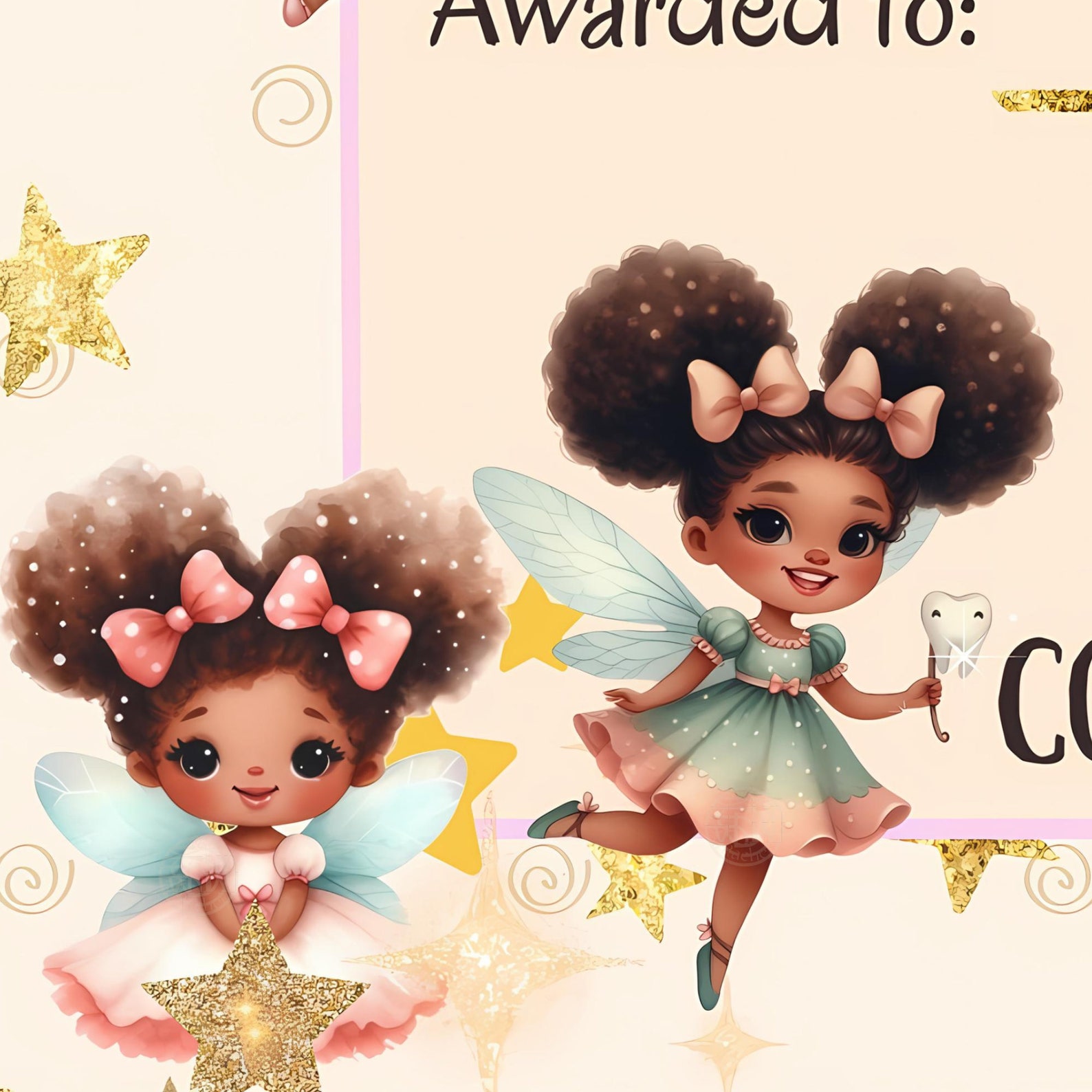 Black Tooth Fairy Certificate African American Fairies First Tooth Afro ...