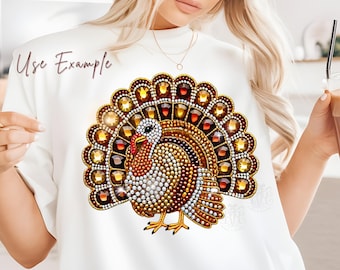 Thanksgiving Turkey Rhinestone PNG, Fall Vibes Clipart (Digital Download)