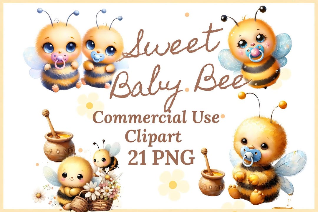 Baby Bee Clipart Bundle Watercolor Bumble Bee PNG, Cute Bee Baby Shower ...