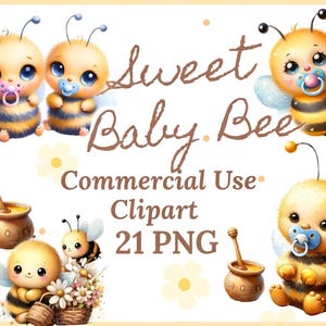 Paquete de imágenes prediseñadas de abeja bebé: abejorro acuarela PNG, lindos gráficos de abeja para baby shower, conjunto de imágenes prediseñadas de abejas para guardería, diseños de sublimación de abejas