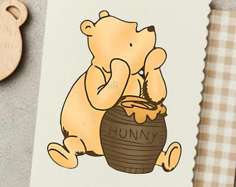 Vintage Pooh Bear Hunny Pot PNG, Classic Illustration (Digital Download)