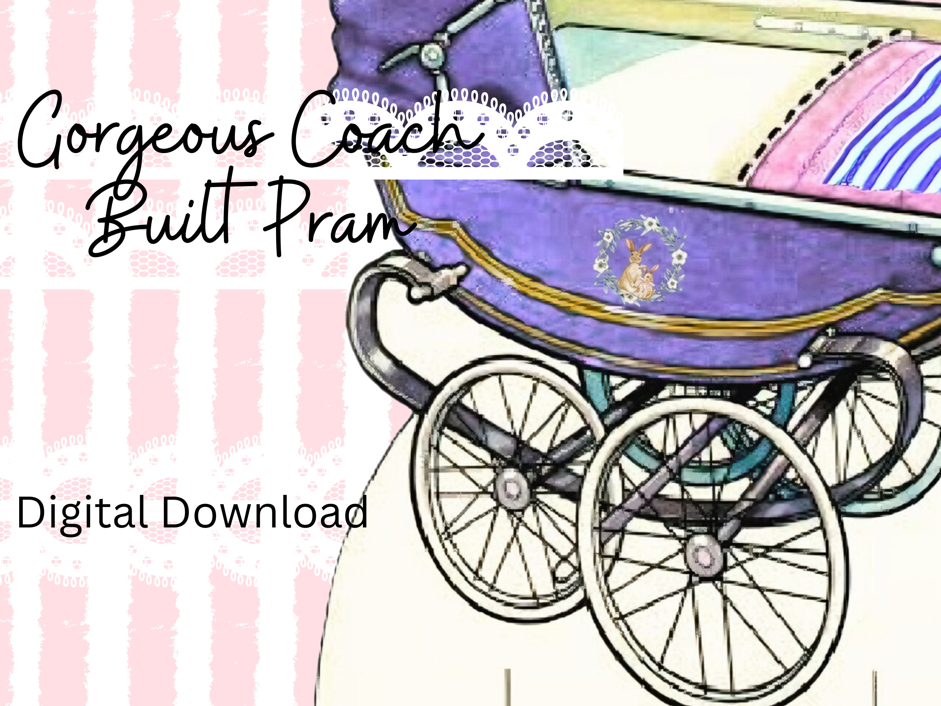 Paper Pram Dolls House Pram, Printable Paper Dolls Pram, Coach Built Lilac Pram ...