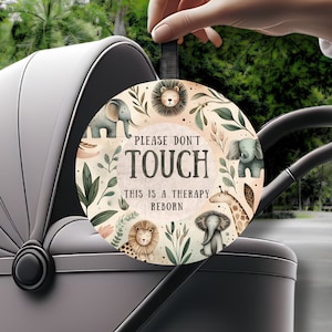 Lalka Reborn Baby Stroller Tag, znak „nie dotykaj lalki”, terapia Reborn, wózek Reborn, fotelik samochodowy dla lalek, wydrukowany pokój dziecięcy Safari, prywatność Reborn