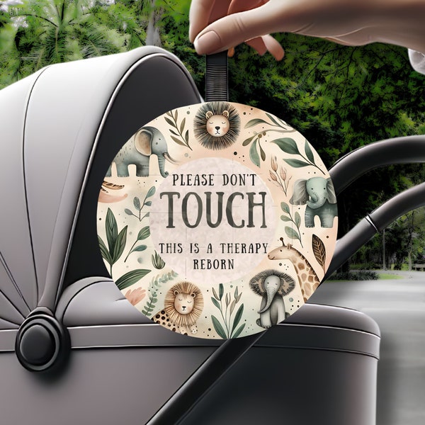 Reborn babypop Stroller Tag Sign, raak het babyteken niet aan, herboren poppentherapie, jungle babytag, neutraal babyteken, afdrukbare safarikwekerij