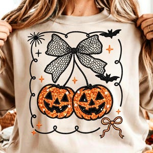 Spooky Coquette Halloween PNG Sequin Glitter Cherry Pumpkins, Goth Black Lace Bow, Digital Download, Free commercial use