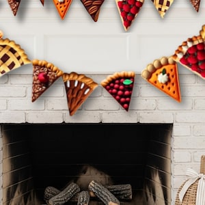 Thanksgiving Pie Bunting, Printable Paper Felt Pumpkin Pie Garland, Fabric Food Digital Download Holiday decor instant craft