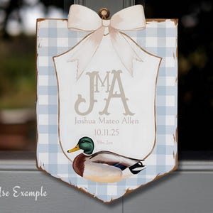 Baby door hanger duck mallard Southern hunting boy hospital door hanger, Birth Stats crest Its a boy Wreath Plaque Preppy bow Digital print