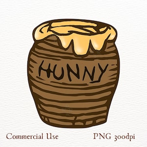 Winnie the Pooh Honey Pot PNG, Classic Pooh Bear clipart, Hunny Pot digital download, Vintage Pooh Illustration, honey Winnie printable png