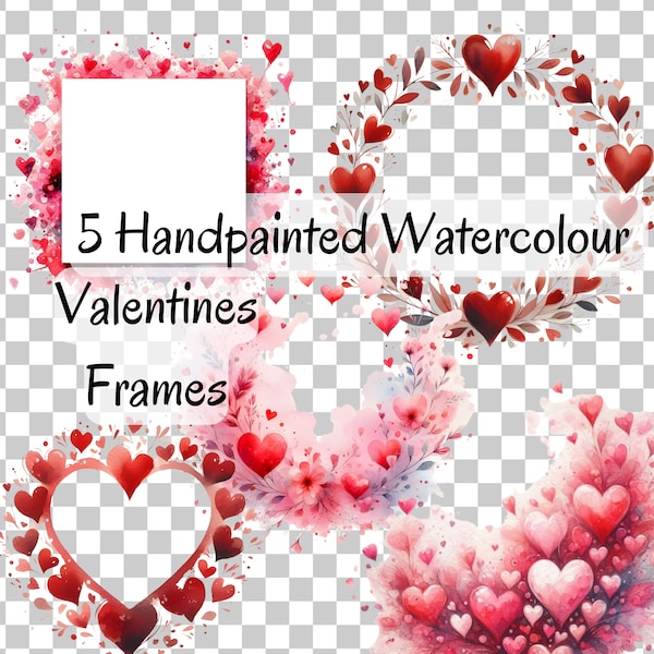 Valentine's Day Frames Clipart Bundle Sublimation Printing Watercolor Love Hearts Decor February 14th gifts Wedding Book Valentine mug art