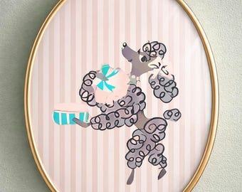 ◆Vintage 1950‘s Poodle wall hang✴︎壁掛けset Pink Poodle Powder Room Wall Art, 1950s Vintage Wallpaper, Girl