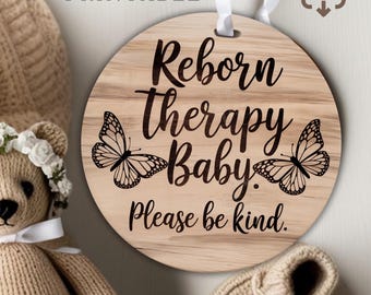 Reborn doll Stroller Tag, Reborn baby carseat sign, Boho Wooden Effect Reborn Therapy Doll Please Don&#39;t Touch, Trendy Pram tag, Emotional