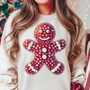 Hombrecito de jengibre con cristales de imitación PNG, purpurina navideña (descarga digital)