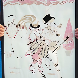 May include: A black and white illustration of two people dressed in pink and white, with a pink and white striped awning above them. The text "V-V-V-VERY OLD" is written on the awning.