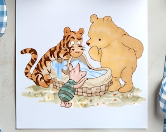 Classic Winnie the Pooh Baby Shower Bassinet Art Print – Boy