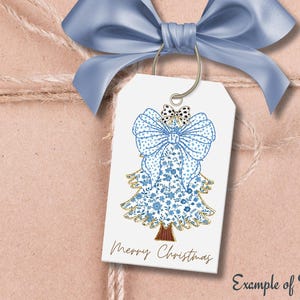 Toile de Jouy Christmas Tree Coquette Bow PNG, Blue and White Floral Grandmillennial Xmas Tree PNG, Glitter Texture Girly Holidays Printable