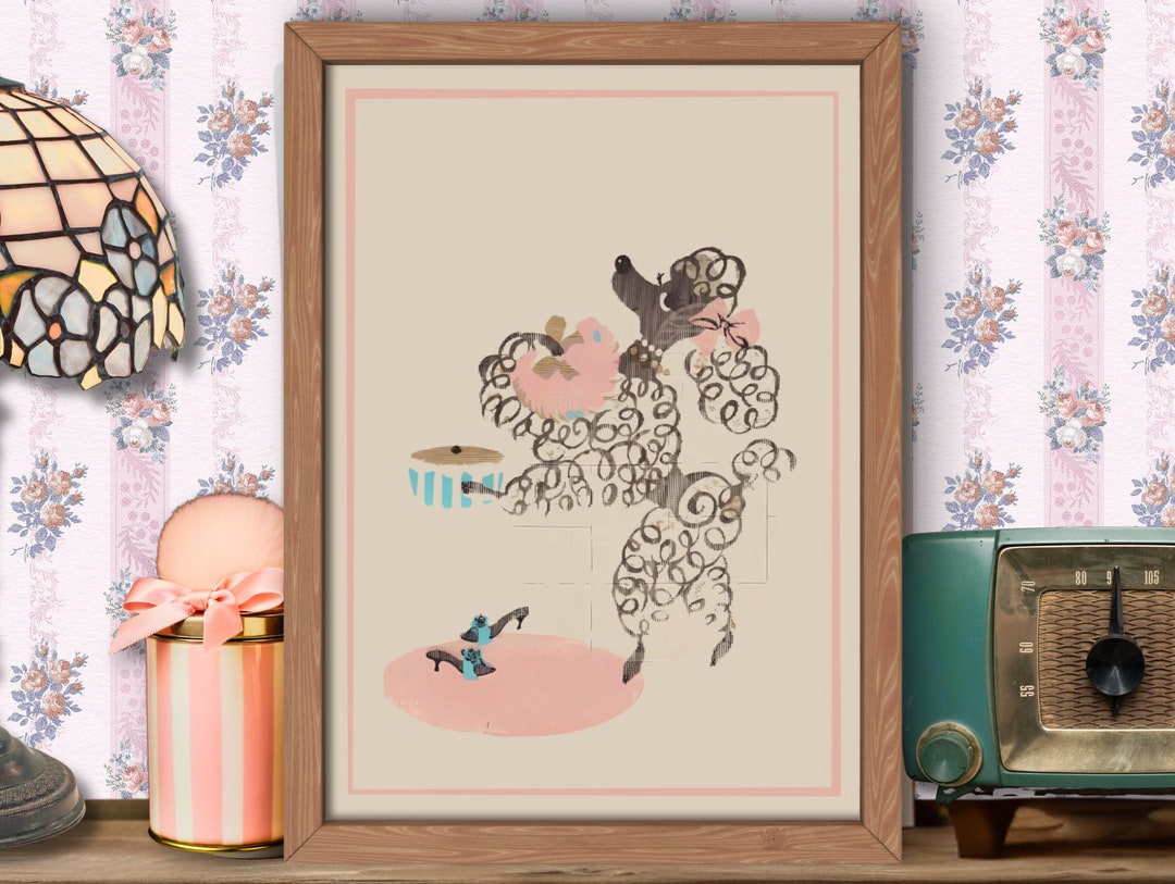 Pink Poodle Art Print, Retro Dog, Cockapoo Poster, 1950s Miniature ...