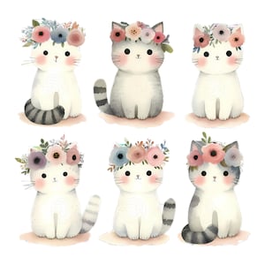 kittens clipart bundle, Watercolor Baby Cats, transparent PNG kitties, Boho floral girl baby kitty cat, free commercial licence, nursery art
