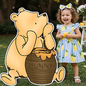 Classic Pooh Party Cutout Printable Photo Prop, Life-size Pooh Bear decor, Hunny Pot, Printable Winnie the Pooh big cut out standee sign