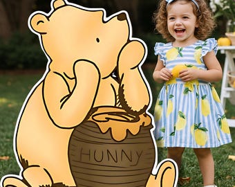Classic Pooh Party Cutout Printable Photo Prop, Life-size Pooh Bear decor, Hunny Pot, Printable Winnie the Pooh big cut out standee sign