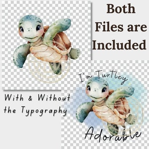 Turtley Adorable Kids Clipart, carina tartaruga PNG, sublimazione del bambino tartaruga marina dell'acquerello, sono Turtley Cute Infant uso commerciale gratuito, oceano