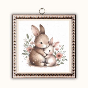 Lapin câlins Clipart PNG, aquarelle, maman et bébé lapins, conception imprimable transparente par sublimation, usage commercial gratuit, cadeau pour les nouveaux parents