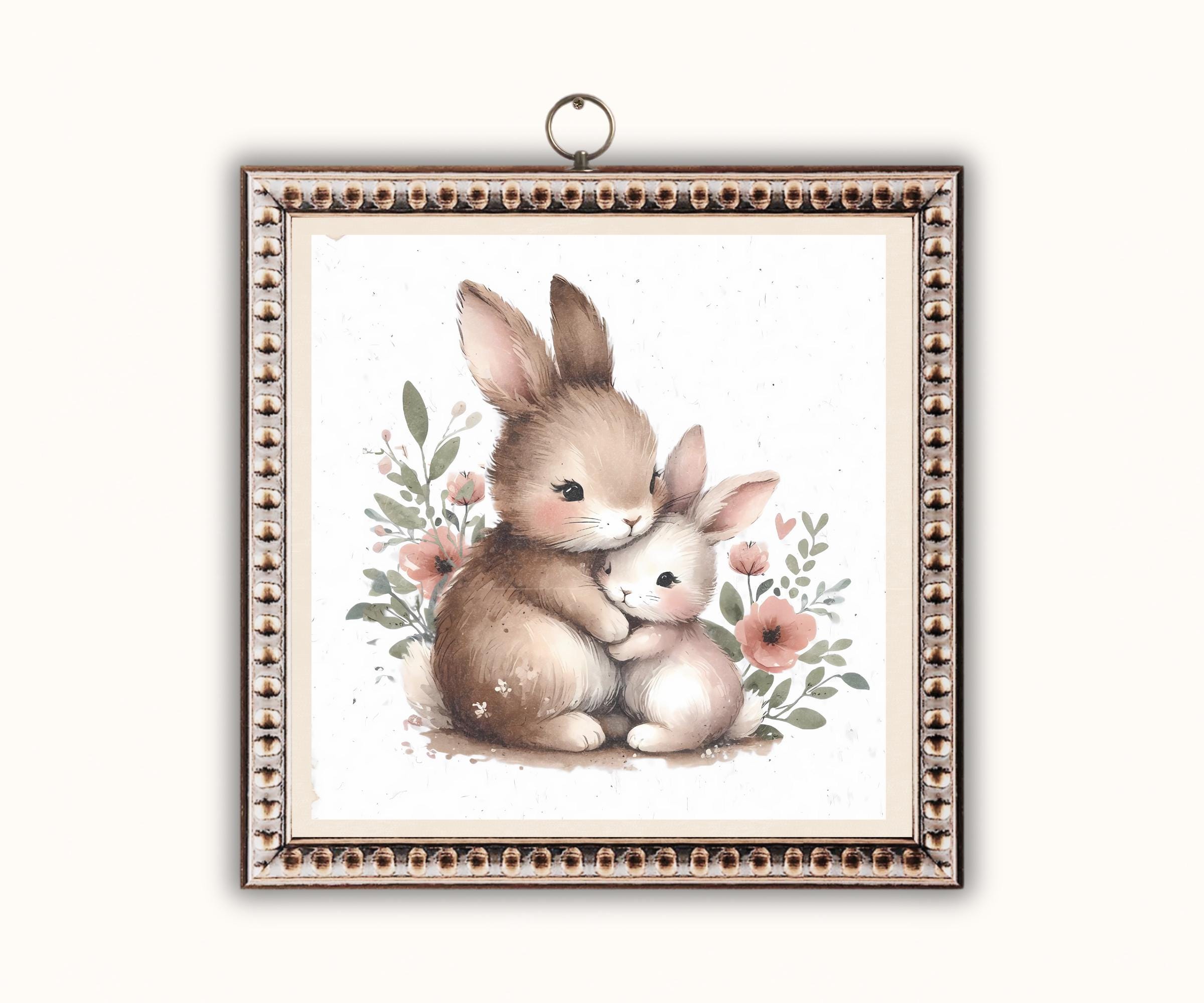 Bunny Hugs Watercolor Clipart: Mommy and Baby Rabbits (PNG Digital Download)