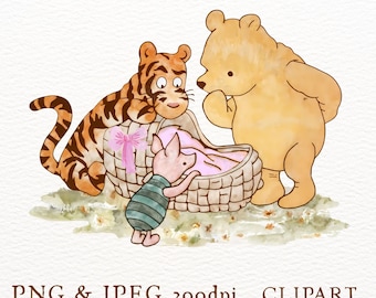 Classic Winnie the Pooh PNG, Baby Girl Shower, Crib Art (Digital Download)