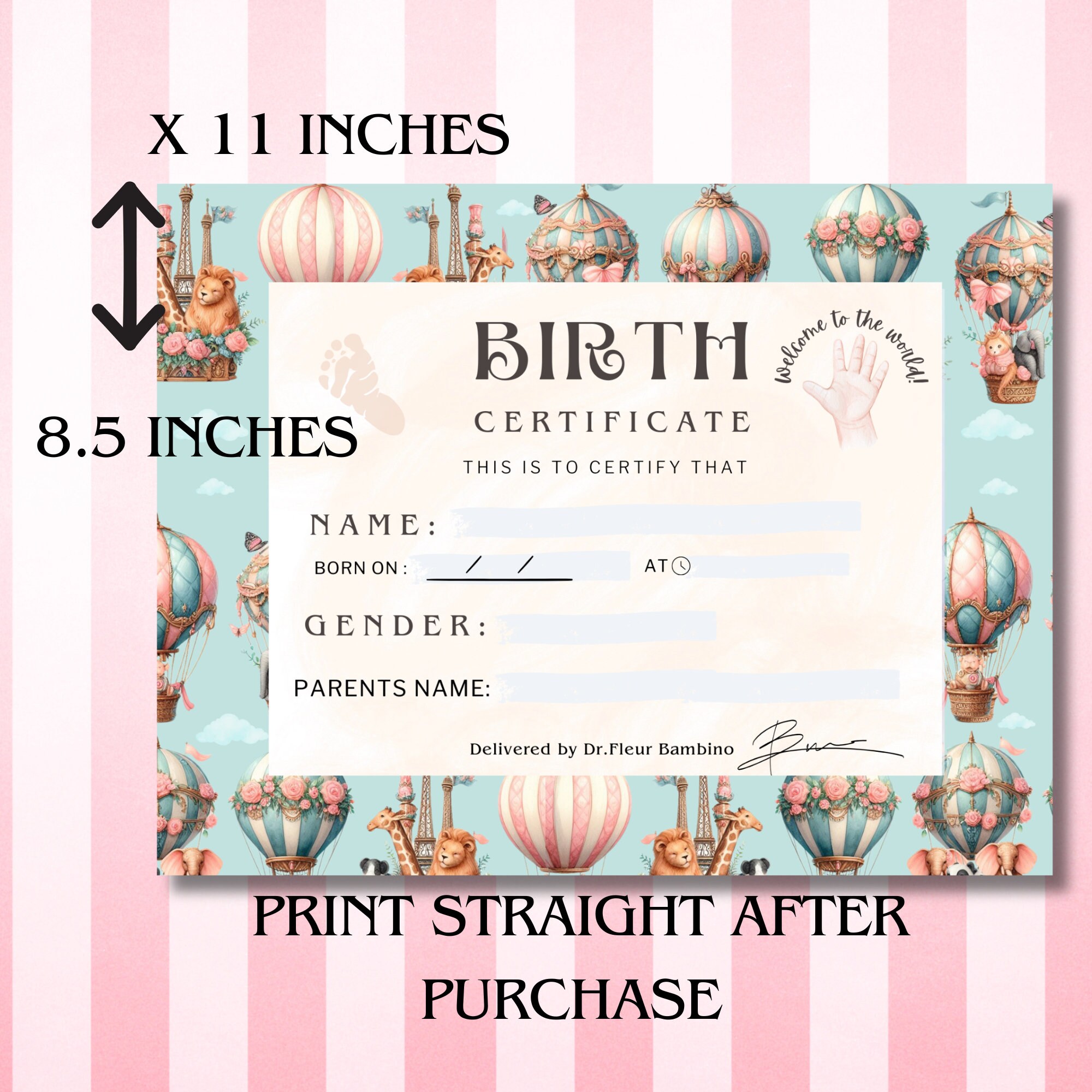 Reborn Baby Doll Birth Certificate Printable Adoption Cert, New Baby ...