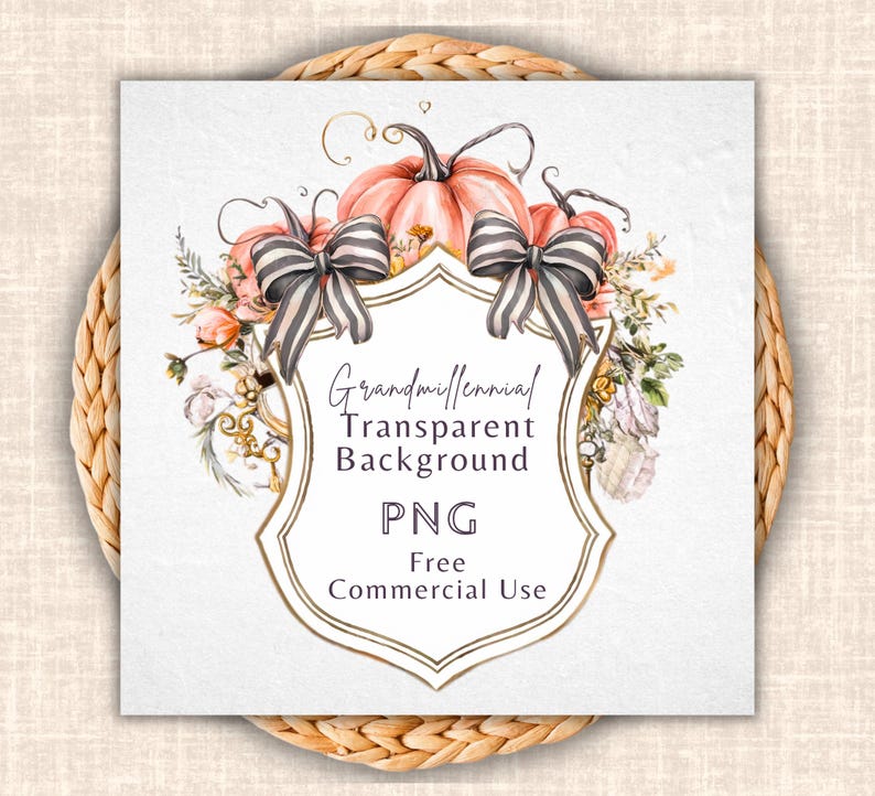 Pumpkin Crest PNG Bundle, Grandmillennial Fall Clipart (digital ...