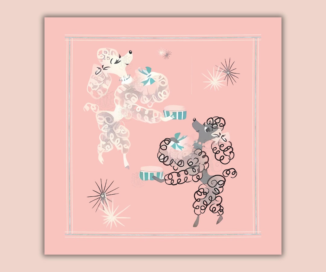 Vintage Poodle Art Print, Pink Coquette Bow Pamper Party Dog Printable ...