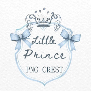 Écusson bleu png, clipart bordure cadre arc grand millénaire pour garçons pastel Sublimation Coquette petit Prince peint à la main design imprimable preppy