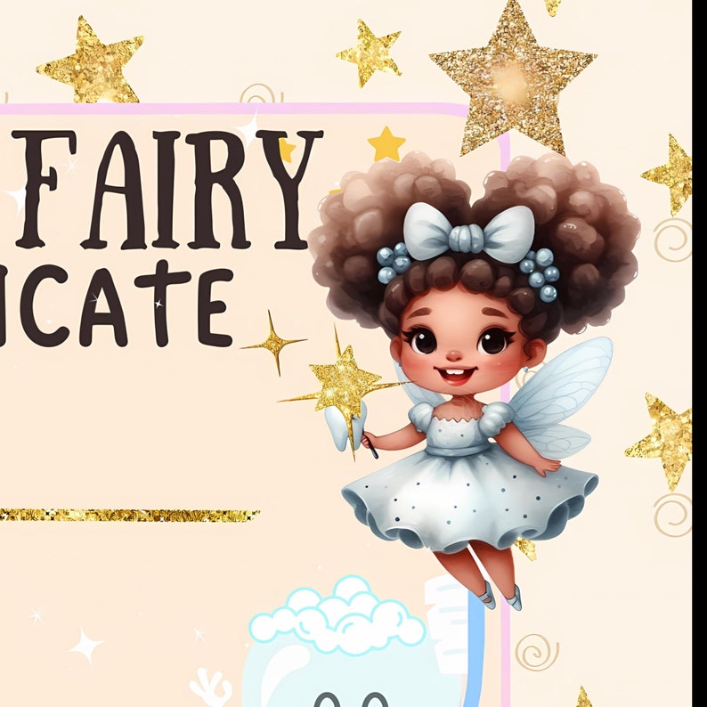 Black Tooth Fairy Certificate African American Fairies First Tooth Afro ...