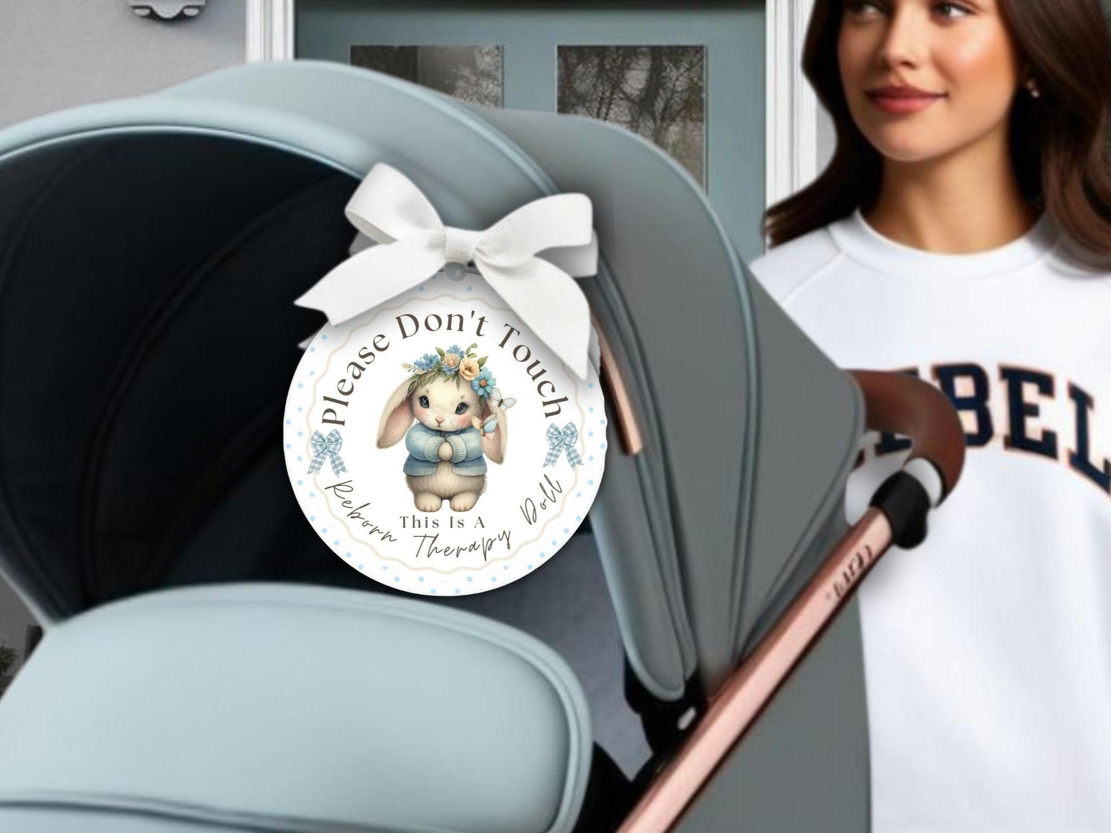 Reborn pram sign, carseat Tag, please don't touch baby, Reborn Doll Therapy, coquette bow, Watercolor Bunny Printable stroller tags, Support