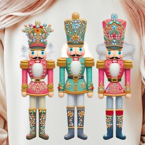Nutcracker Soldiers Embroidery Effect PNG, Christmas Sublimation Clipart (Digital Download)